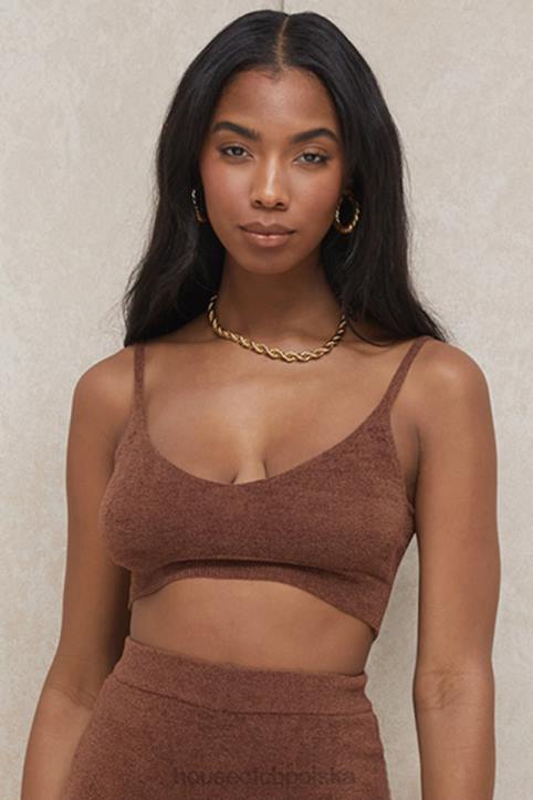 House of CB Lorna Czekoladowy Puszysty Dzianinowy Top Modny Styl
