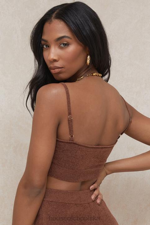 House of CB Lorna Czekoladowy Puszysty Dzianinowy Top Modny Styl