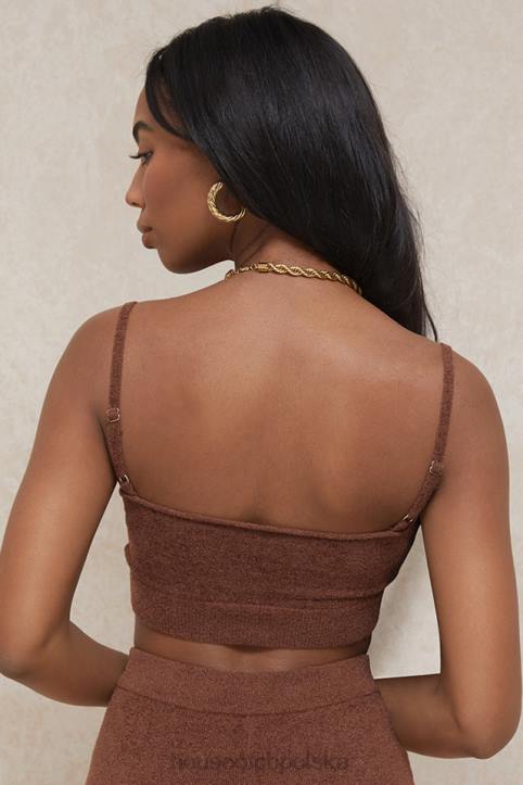 House of CB Lorna Czekoladowy Puszysty Dzianinowy Top Modny Styl