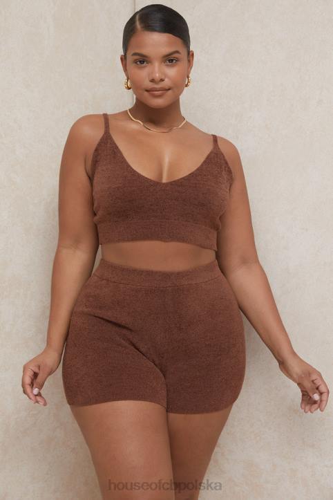 House of CB Lorna Czekoladowy Puszysty Dzianinowy Top Modny Styl