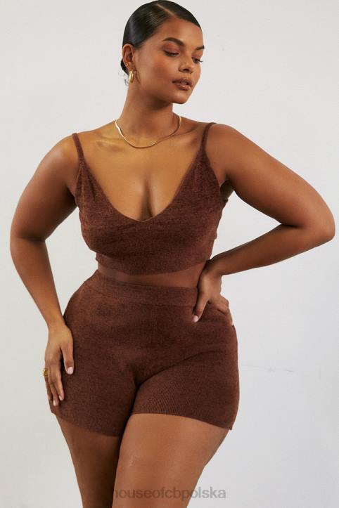 House of CB Lorna Czekoladowy Puszysty Dzianinowy Top Modny Styl