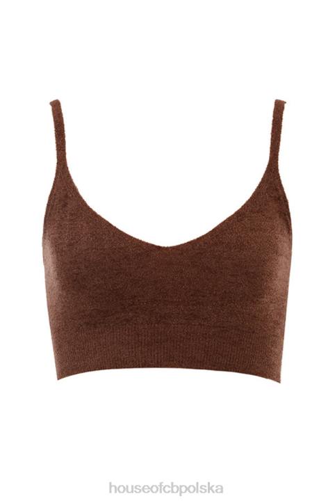 House of CB Lorna Czekoladowy Puszysty Dzianinowy Top Modny Styl
