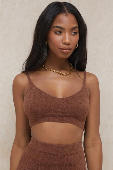 House of CB Lorna Czekoladowy Puszysty Dzianinowy Top Modny Styl