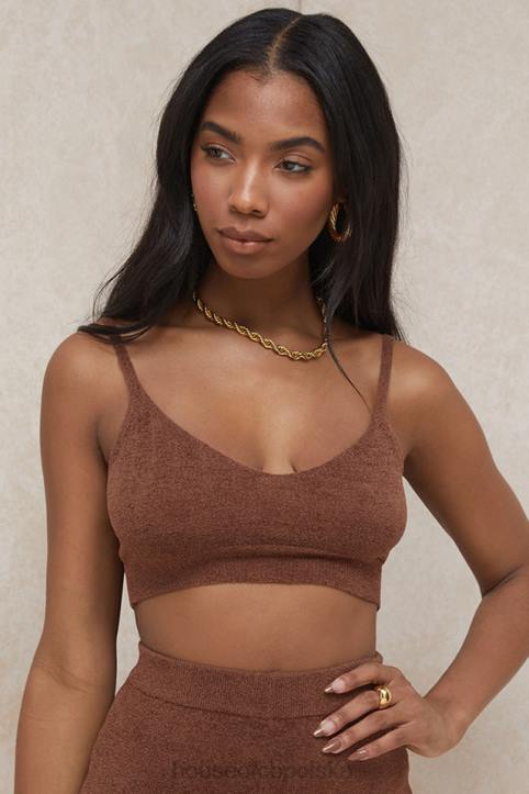 House of CB Lorna Czekoladowy Puszysty Dzianinowy Top Modny Styl