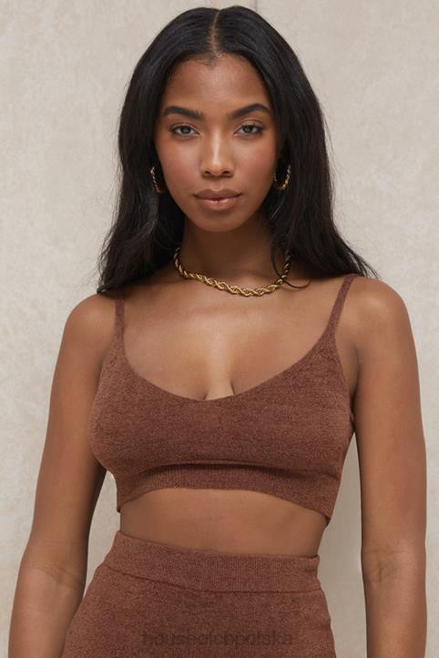 House of CB Lorna Czekoladowy Puszysty Dzianinowy Top Modny Styl