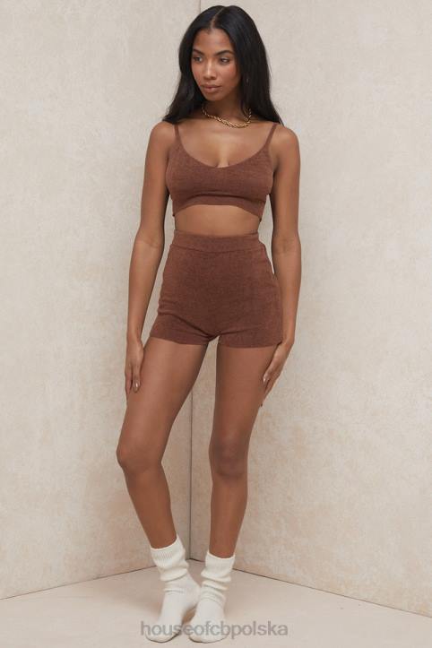 House of CB Lorna Czekoladowy Puszysty Dzianinowy Top Modny Styl