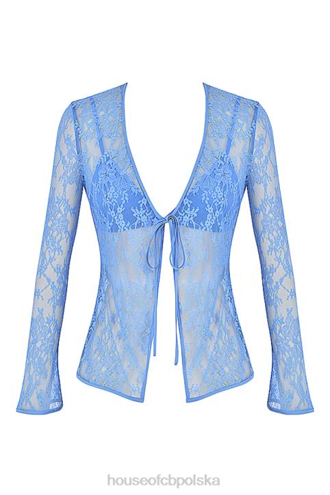 House of CB Niebieski koronkowy top Phoebe z wiązaniem modny i elegancki