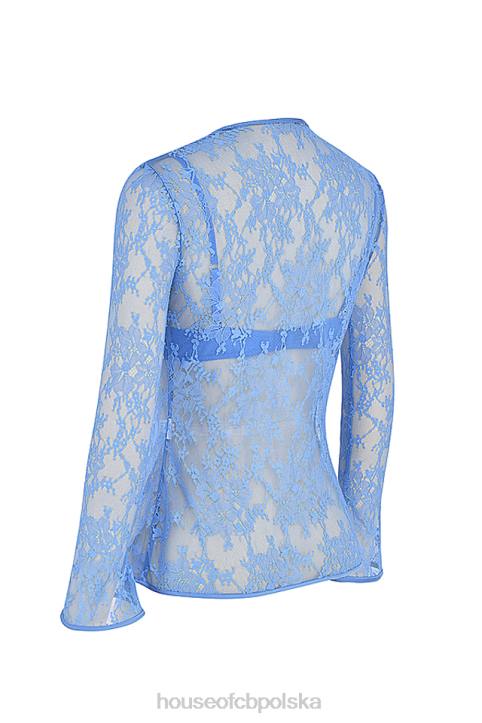 House of CB Niebieski koronkowy top Phoebe z wiązaniem modny i elegancki