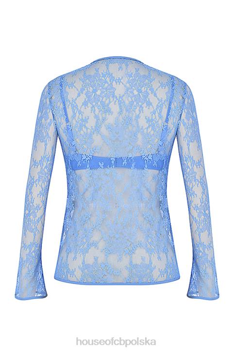 House of CB Niebieski koronkowy top Phoebe z wiązaniem modny i elegancki