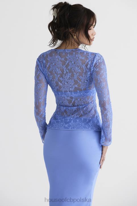 House of CB Niebieski koronkowy top Phoebe z wiązaniem modny i elegancki