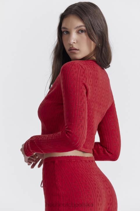 House of CB Wiśniowy Prążkowany Top Perla Modna Odzież Damska
