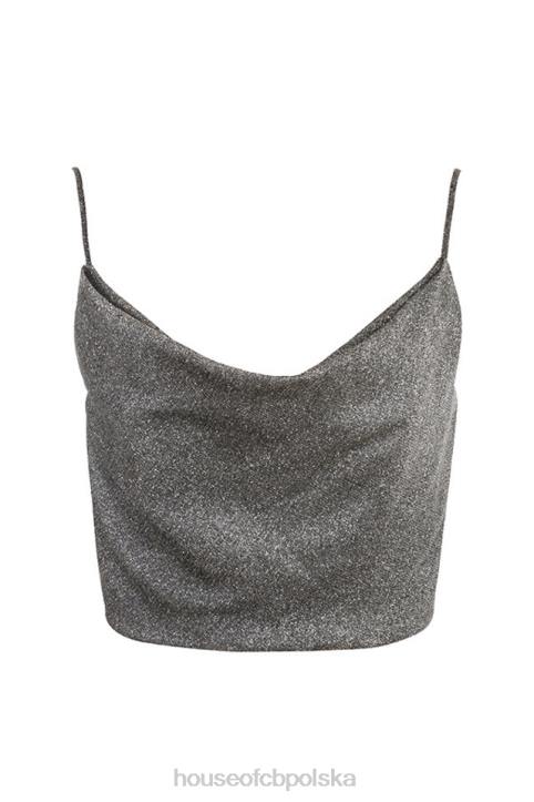 House of CB Lulia Srebrny Krótki Top Modny Styl Elegancki