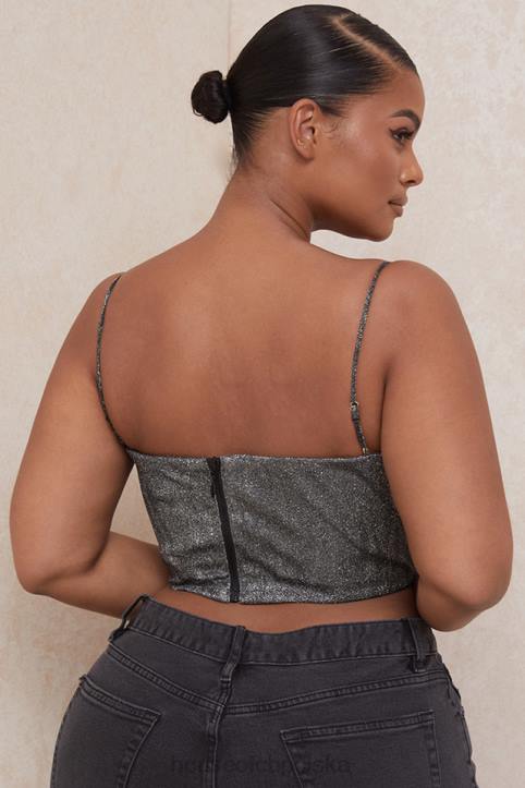 House of CB Lulia Srebrny Krótki Top Modny Styl Elegancki