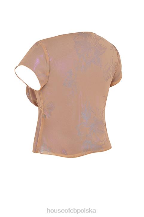 House of CB Top Maia Shimmer Cafe au Lait Wiązany Z Przodu Modny Stylowy Elegancki