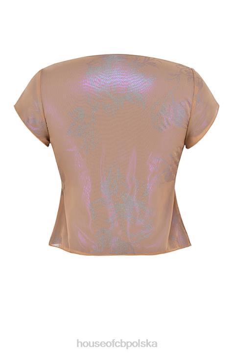 House of CB Top Maia Shimmer Cafe au Lait Wiązany Z Przodu Modny Stylowy Elegancki