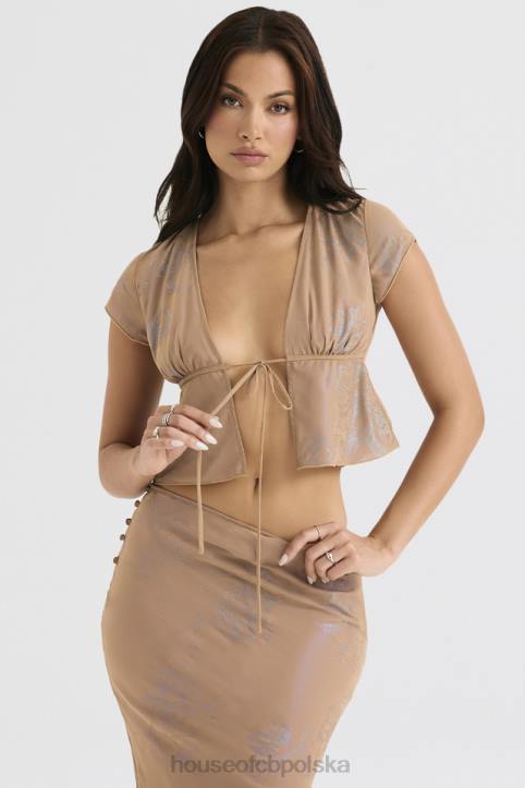 House of CB Top Maia Shimmer Cafe au Lait Wiązany Z Przodu Modny Stylowy Elegancki