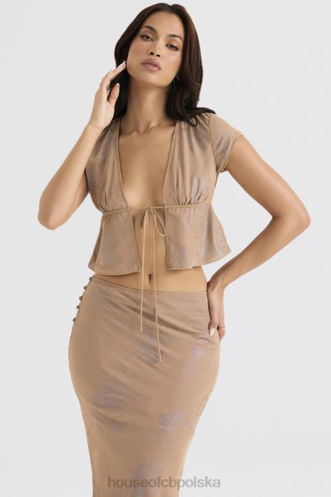 House of CB Top Maia Shimmer Cafe au Lait Wiązany Z Przodu Modny Stylowy Elegancki
