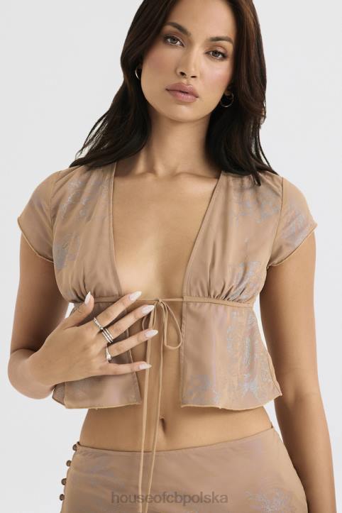 House of CB Top Maia Shimmer Cafe au Lait Wiązany Z Przodu Modny Stylowy Elegancki