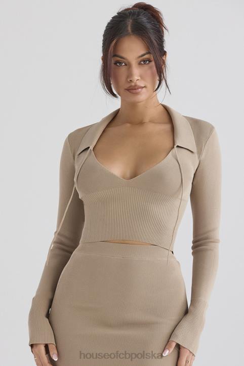 House of CB Camelowy Dzianinowy Top Marianne Modny Styl