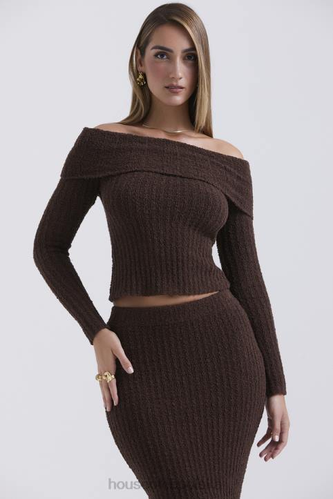 House of CB Top boucle szafranowo-czekoladowy modna odzież damska