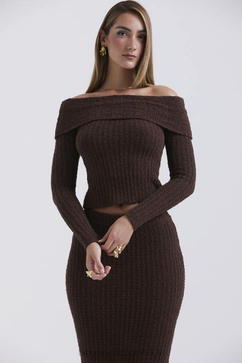 House of CB Top boucle szafranowo-czekoladowy modna odzież damska
