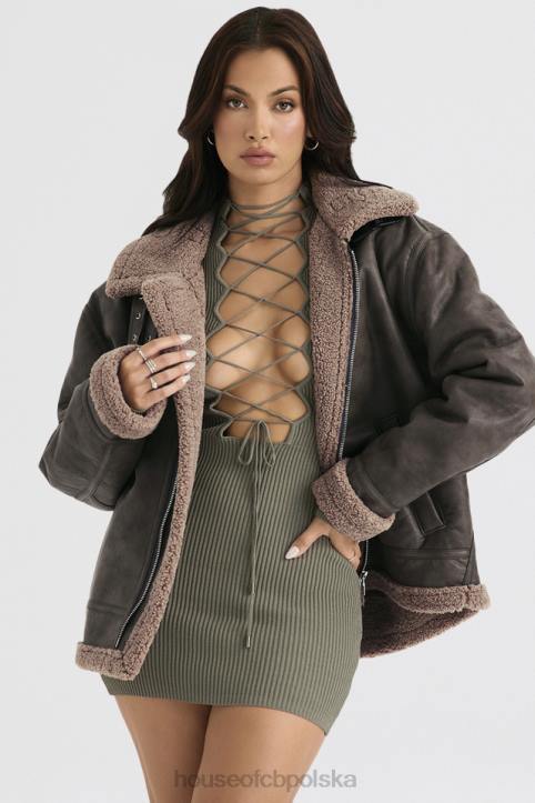 House of CB Madden Zimowa Kurtka Lotnicza Army Green Wełna Wegańska