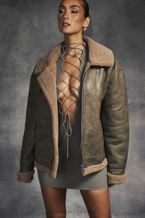 House of CB Madden Zimowa Kurtka Lotnicza Army Green Wełna Wegańska