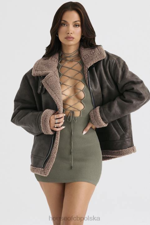 House of CB Madden Zimowa Kurtka Lotnicza Army Green Wełna Wegańska