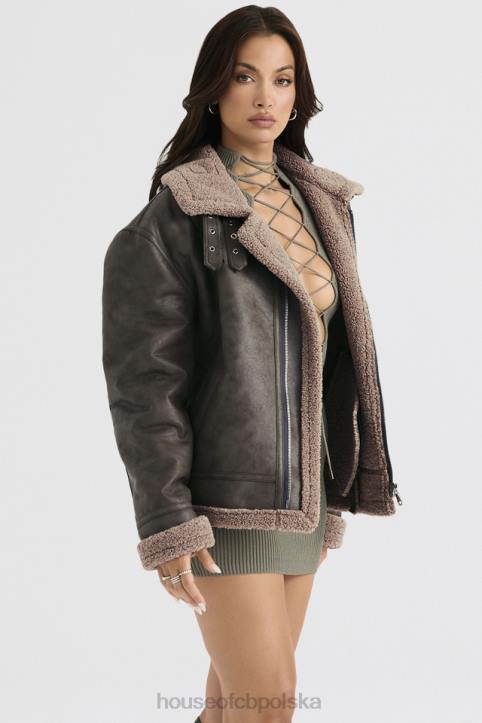 House of CB Madden Zimowa Kurtka Lotnicza Army Green Wełna Wegańska