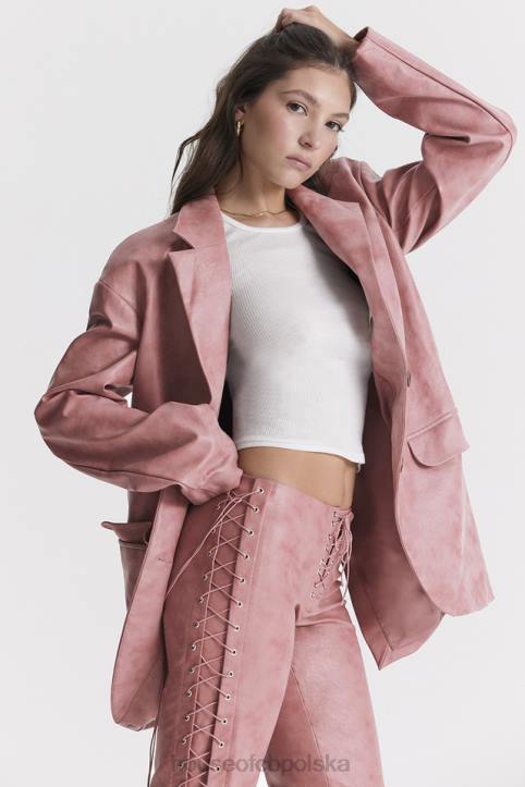 House of CB Kiera różowa oversize marynarka z wegańskiej skóry ciepła i stylowa
