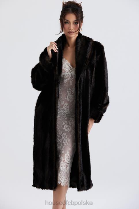 House of CB Callie ciemnobrązowy płaszcz ze sztucznego futra 4PND1036 odzież