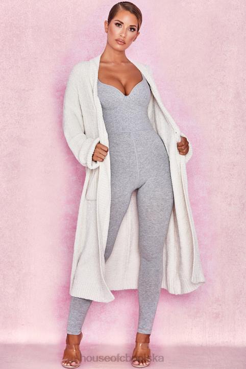 House of CB Celine modny luźny kardigan złamana biel szenilowy stylowy odzież