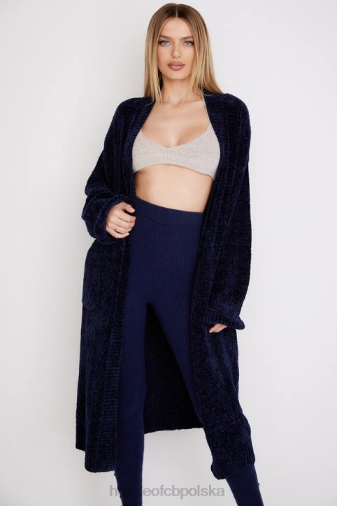House of CB Granatowy kardigan Celine z szenilu luźny styl modny wybór