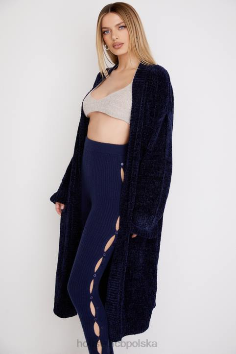 House of CB Granatowy kardigan Celine z szenilu luźny styl modny wybór