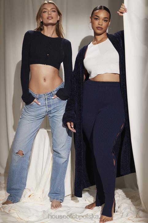House of CB Granatowy kardigan Celine z szenilu luźny styl modny wybór