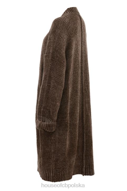House of CB Celine Luźny Kardigan Czekoladowy Szalowy Styl