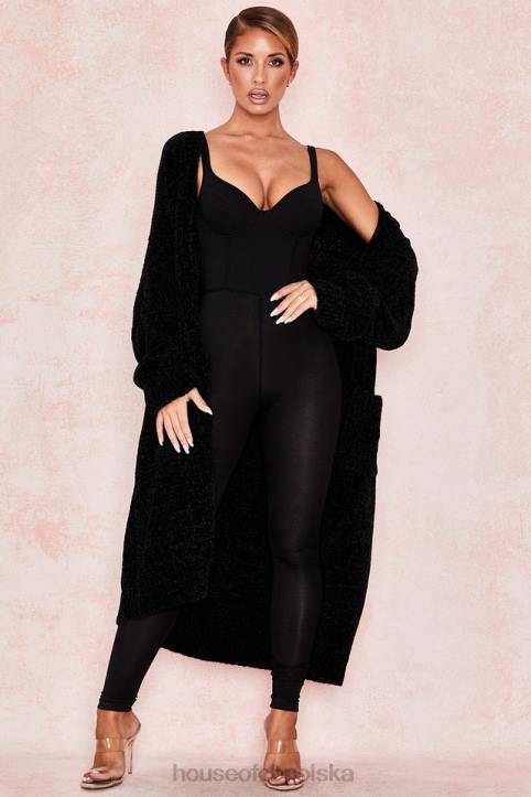 House of CB Celine Stylowy Czarny Kardigan Szynilowy na Każdą Okazję