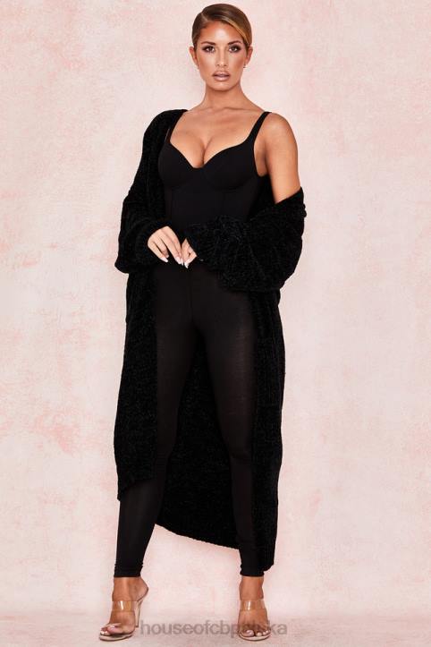 House of CB Celine Stylowy Czarny Kardigan Szynilowy na Każdą Okazję