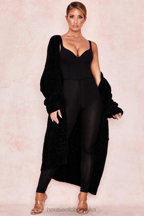 House of CB Celine Stylowy Czarny Kardigan Szynilowy na Każdą Okazję