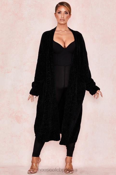 House of CB Celine Stylowy Czarny Kardigan Szynilowy na Każdą Okazję