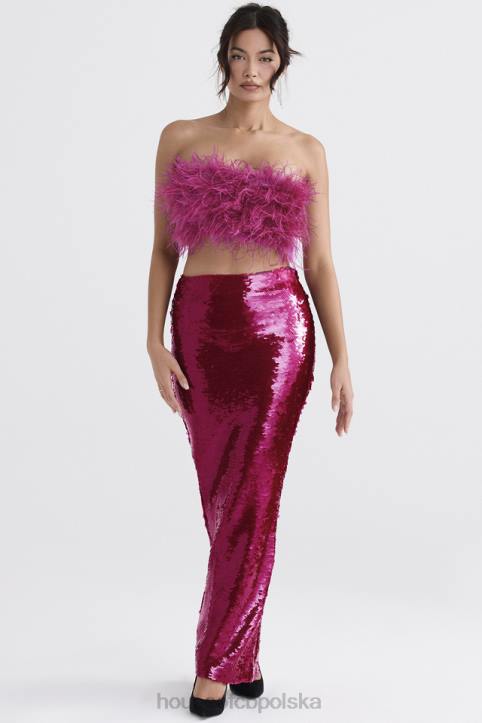 House of CB Alexis Maxi Spódnica Cekinowa Różowa 4PND887 Modna Odzież