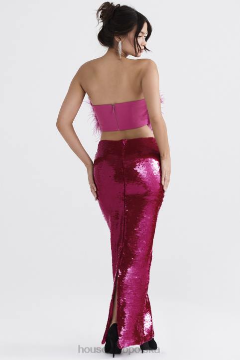 House of CB Alexis Maxi Spódnica Cekinowa Różowa 4PND887 Modna Odzież