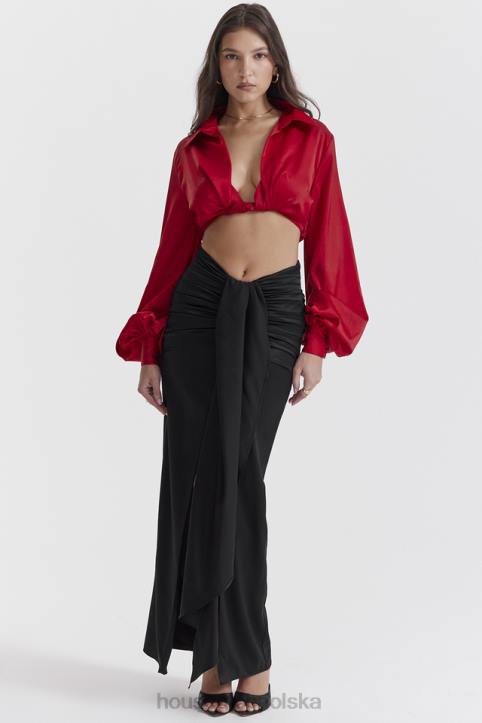 House of CB Czarna Maxi Spódnica Jedwabna Drapowana Arla 4PND858