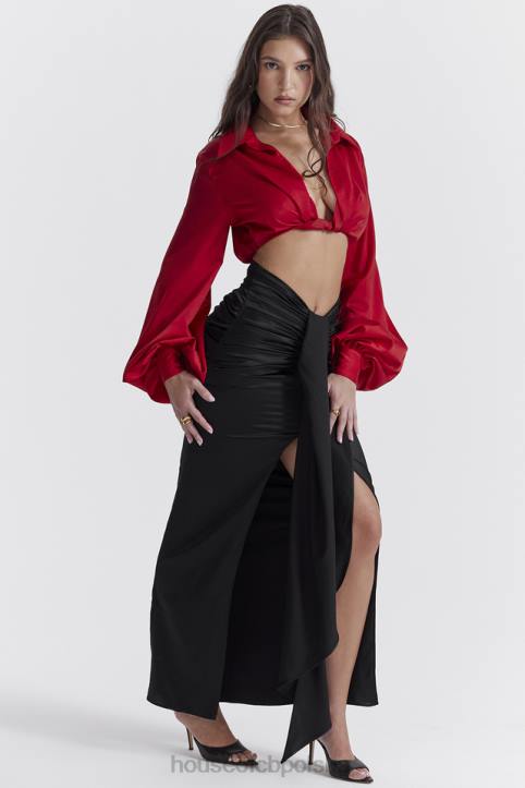 House of CB Czarna Maxi Spódnica Jedwabna Drapowana Arla 4PND858