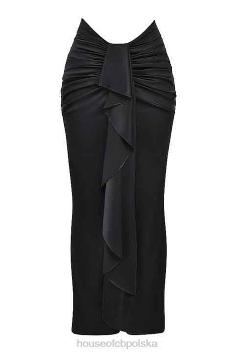 House of CB Czarna Maxi Spódnica Jedwabna Drapowana Arla 4PND858