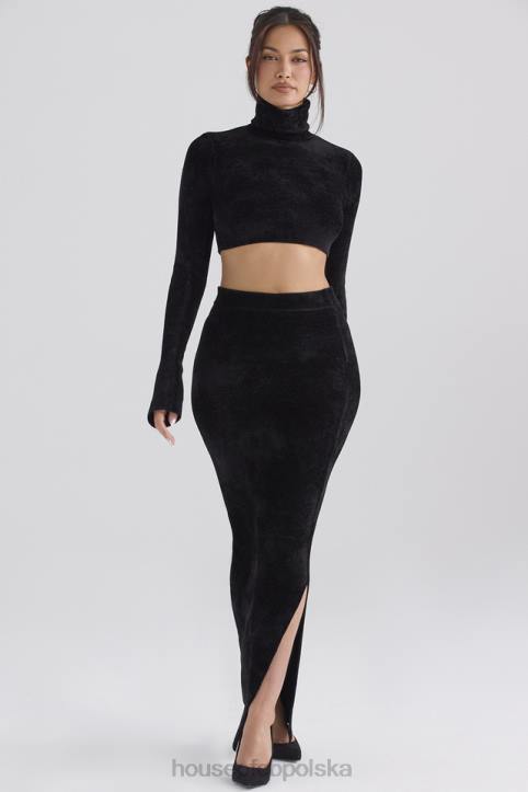 House of CB Elegancka czarna spódnica maxi z szenilu