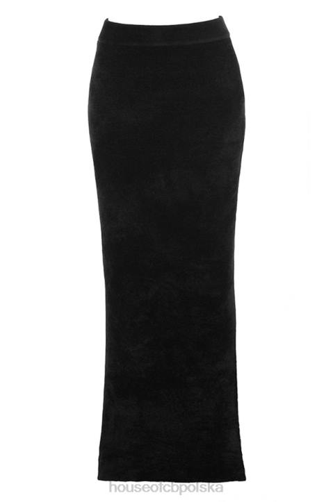 House of CB Elegancka czarna spódnica maxi z szenilu