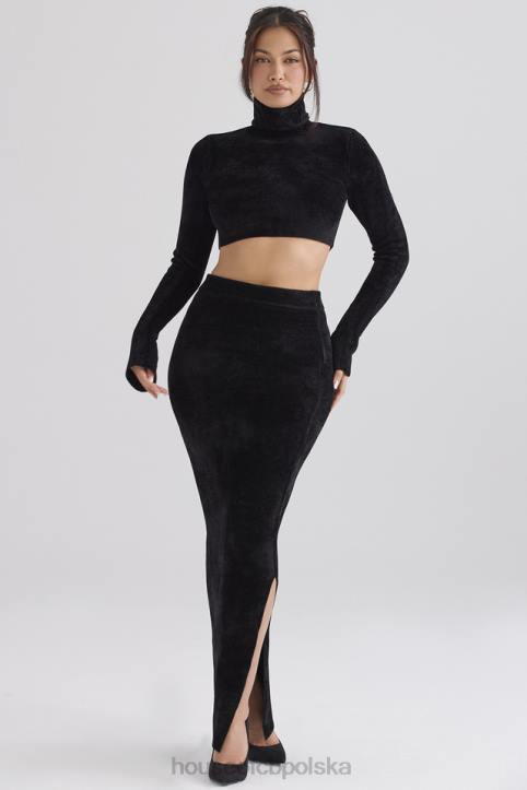 House of CB Elegancka czarna spódnica maxi z szenilu