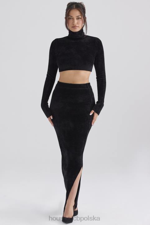 House of CB Elegancka czarna spódnica maxi z szenilu