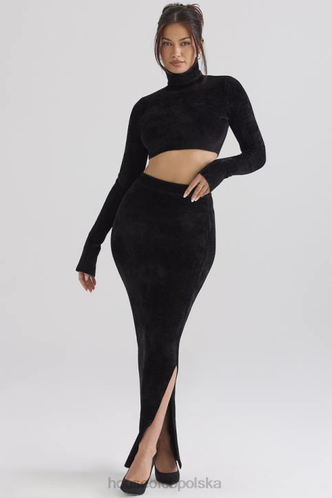 House of CB Elegancka czarna spódnica maxi z szenilu